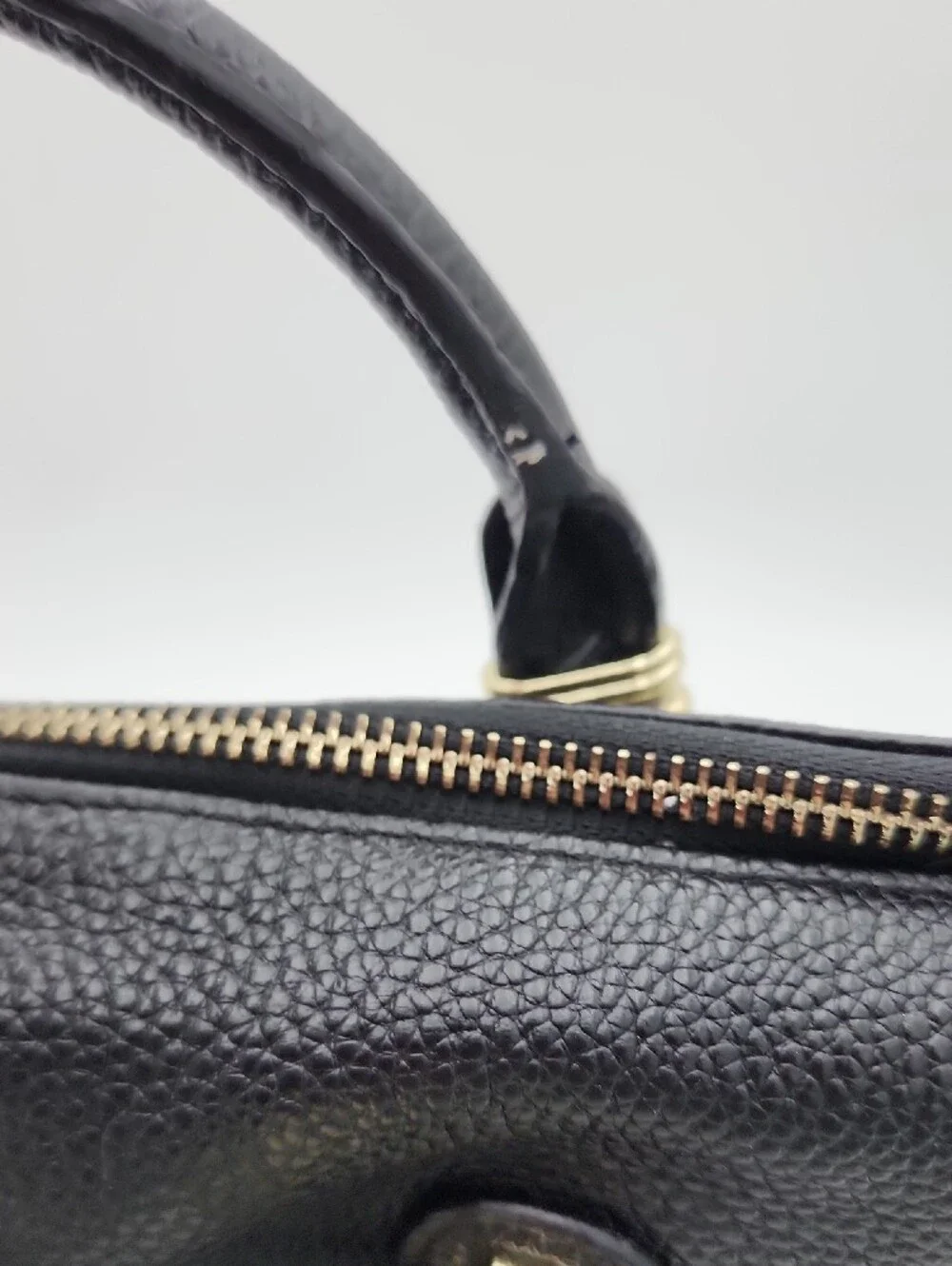 Paste Black Leather Structured Tote Bag with Gold Hardware